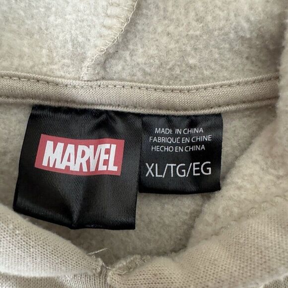 Marvel Hoodie Mens XL Beige Tan Long Sleeve Pocket Sweatshirt Jacket Adult - Picture 2 of 7